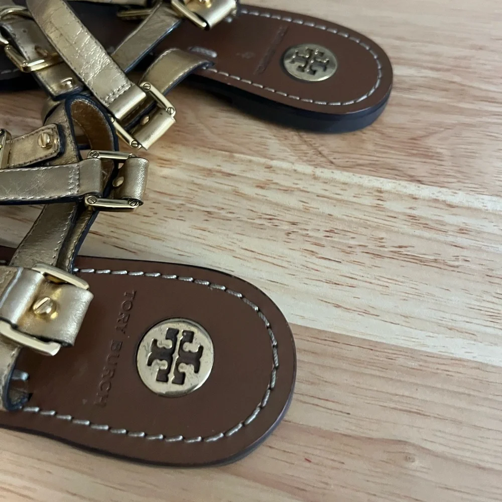Tory Burch Trent Flat Sandals 6.5 M Gold